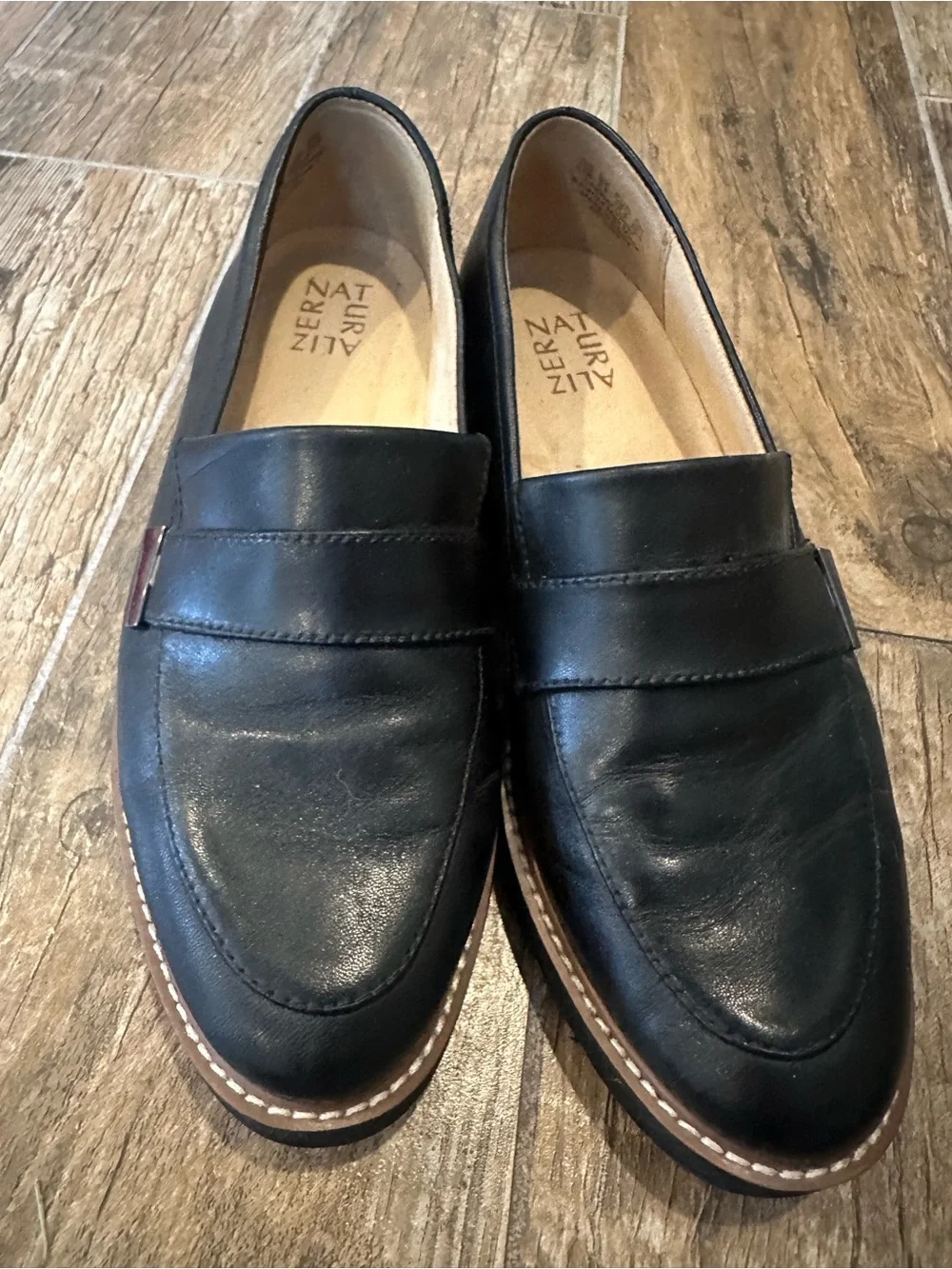 Naturalizer Black Leather Slip-On Penny Loafers for Women